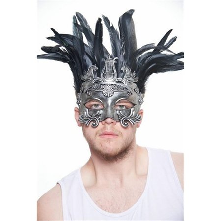 SUPRISEITSME Roman Gladiator Inspired Silver Masquerade Mask with Black Feathers One Size SU1595827